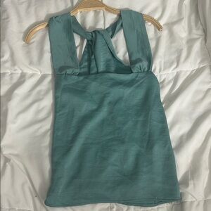 Teal Sleeveless Crisscross Back Silky Top